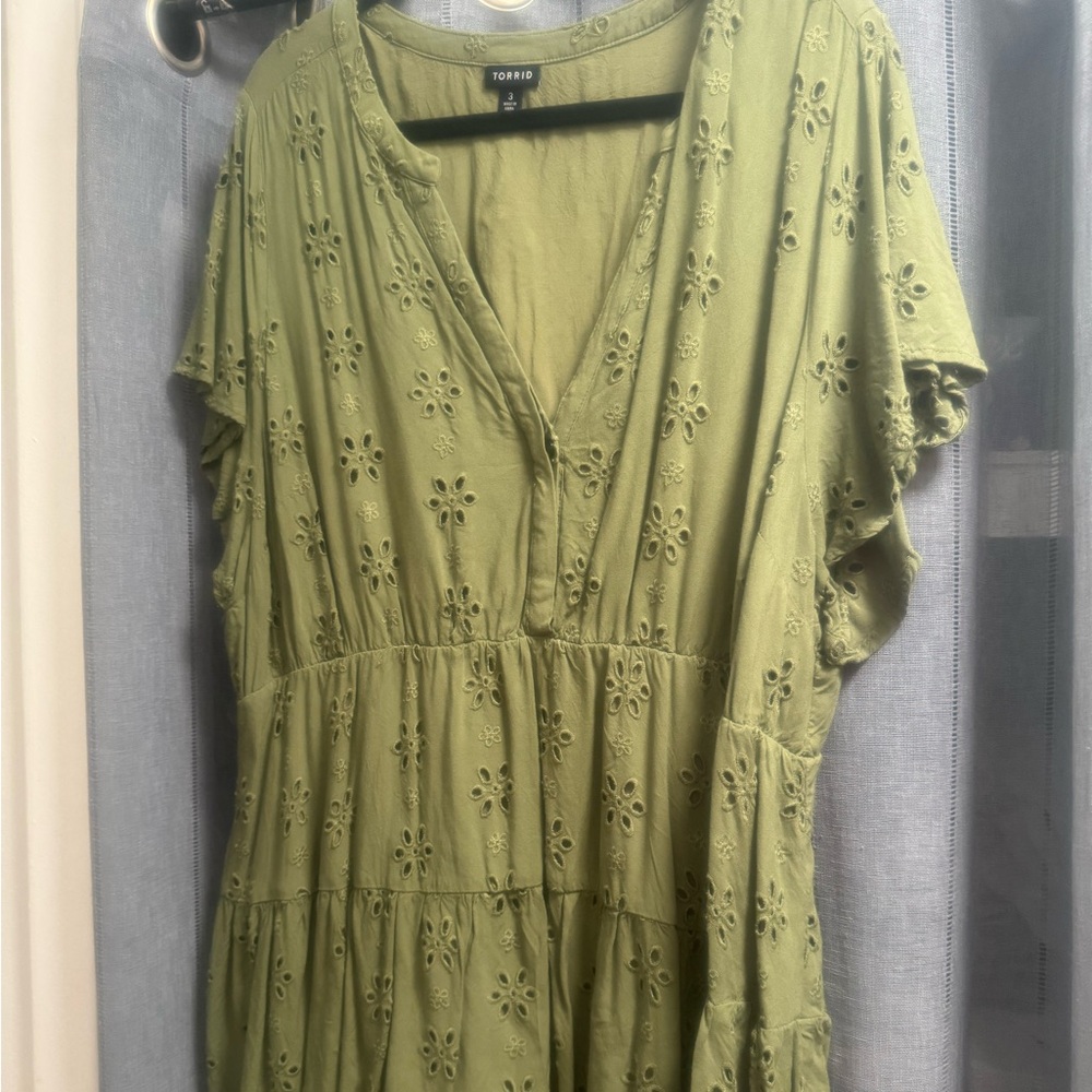 Torrid Green Eyelet V-Neck Top